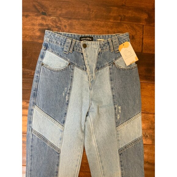 retrofete Taylor Blue Denim Patchwork High Rise Slim Leg Jeans Size 27 - Picture 3 of 8